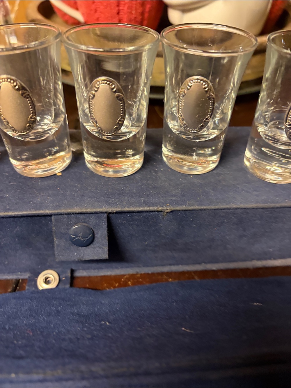 Set of 12 Etched Glass Shot Glasses with Medallions - Picture 5 of 9